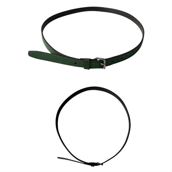 Prada Green Slim Leather Belt, Silver tone  buckle,  Size 90/36\